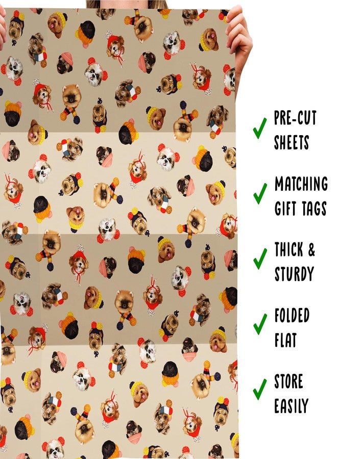 Central 23 Dog Christmas Wrapping Paper Brown Beige - 6x Wrapping Paper Sheets - Cute Winter Doggos in Hats - Puppy - Dog Wrapping Paper - Holiday Presents Gift for Fur Parents Mom Dad - Thick & Recyclable - Image 5